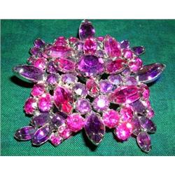 Beautiful Large Pink And Purple Rhinestone Brooch