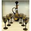 Image 1 : Vintage Smoke Glass With Gold Floral Design Decanter And 6 Stemmed Goblets