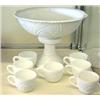 Image 1 : Milk Glass Punchbowl On Pedestal With 7 Matching Cups