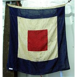 Vintage Signal Flag Depicting Red Center Square Bordered By White Bordered By Navy Blue