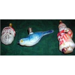 Vintage Xmas Bulbs - Japan Milk Glass Santa 4.5 Inches, Double Faced Santa And Milk Glass Blue Bird