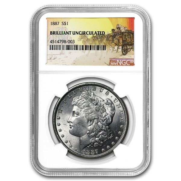 1887 Morgan Silver Dollar - Rare Stage Coach Label NGC (Brilliant Uncirculated)