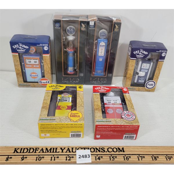 LOT OF 6 - MINIATURE GAS PUMPS - INCL SHELL & GULF, ETC. 