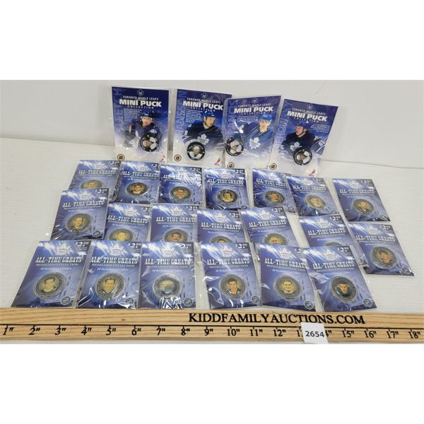 JOB LOT - TORONTO MAPLE LEAFS MINI PUCKS, MEDALLIONS & PLAQUES