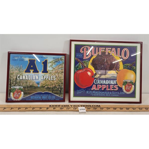 LOT OF 2 - FRAMED PAPER ADVERTISEMENTS - INCL BUFFALO & A1 CANADIAN APPLES