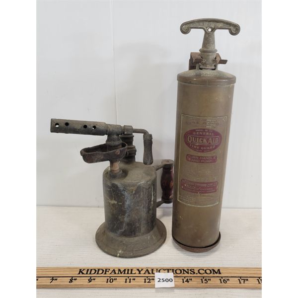 LOT OF 2 - SURE ACTION BRASS FIRE EXTINGUISHER & BLOW TORCH 