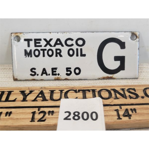 PORCELAIN TEXACO MOTOR OIL TANK TAG SIGN