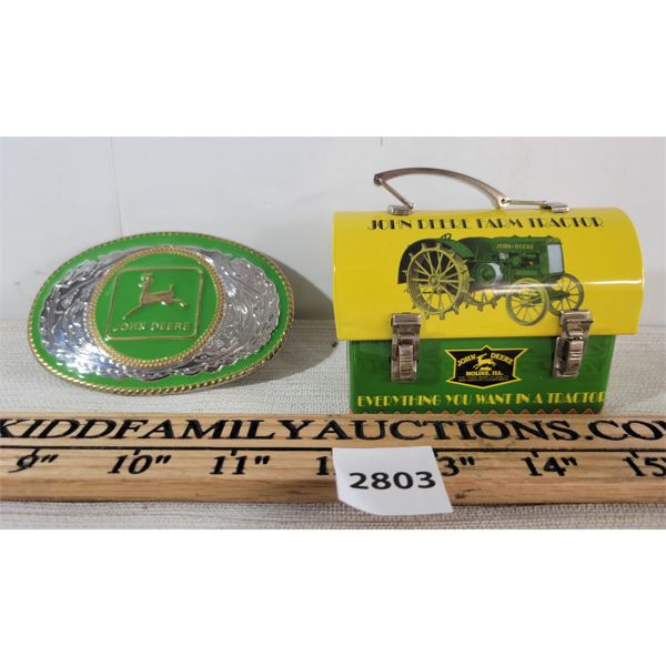 LOT OF 2 - JOHN DEERE BELT BUCKLE & TIN BOX