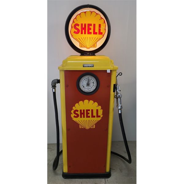 VINTAGE CLOCK FACE GAS PUMP - REDONE TO SHELL BRAND 