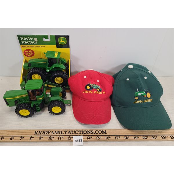 LOT OF 4 - JOHN DEERE BASEBALL CAPS & TRACTORS - ERTL 