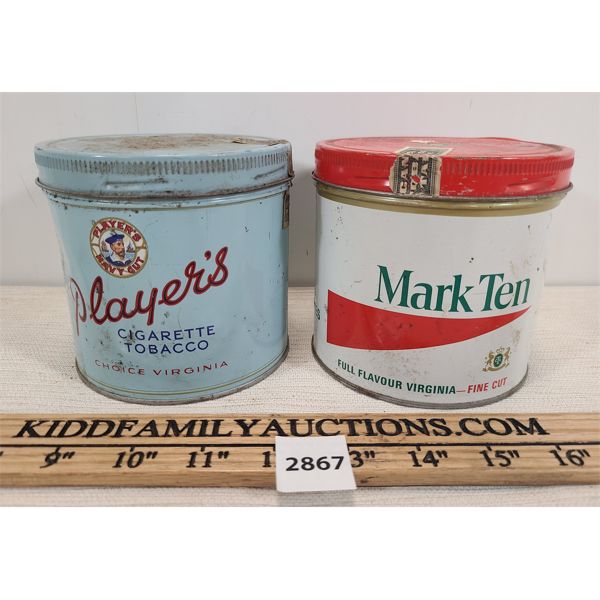 LOT OF 2 - PLAYER'S & MARK TEN TOBACCO TINS 