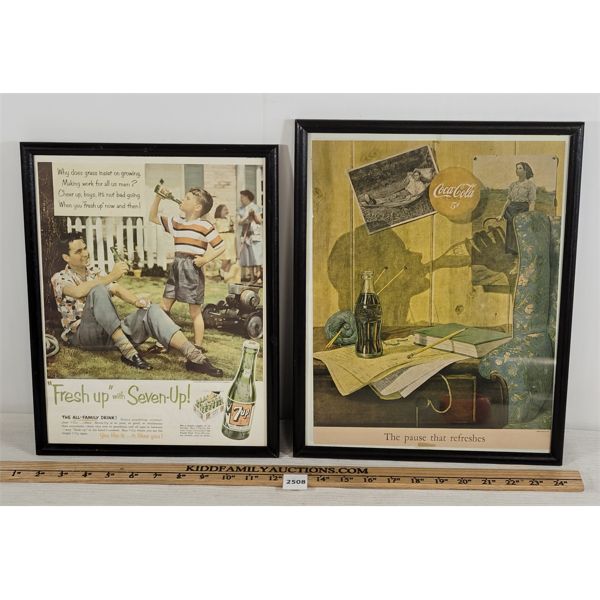 LOT OF 2 - FRAMED ADVERTISEMENTS - INCL SPRITE & COCA-COLA
