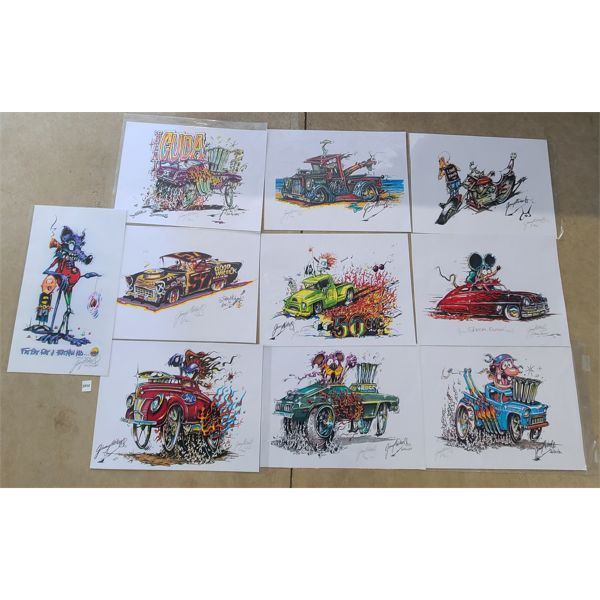 LOT OF 10 - JIMMY MICHAELS SIGNED HOT ROD ART - INCL RAT FINK