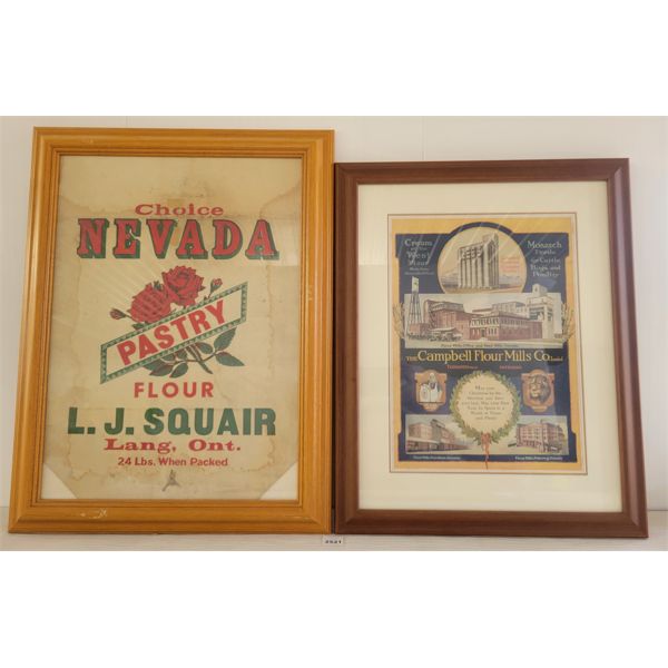 LOT OF 2 - CAMPBELL FLOUR MILLS CO AD & NEVADA PASTRY FLOUR BAG