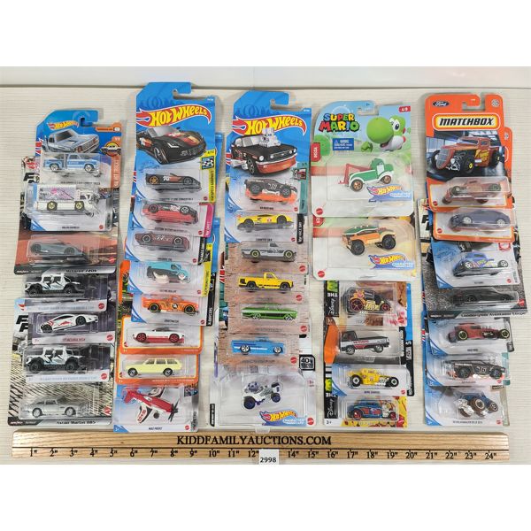 LOT OF 35 - HOT WHEELS & MATCHBOX DIECAST VEHICLES - INCL SUPER MARIO & MUPPETS, ETC. 