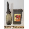Image 1 : LOT OF 2 - MOTOR OIL BOTTLE & RUSSELL'S MAPLE SYRUP TIN