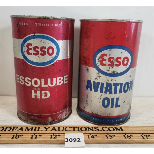 LOT OF 2 - ESSO AVIATION & ESSOLUBE HD 1 QT OIL CANS