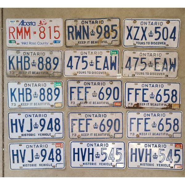 LOT OF 15 - ONTARIO & ALBERTA LICENSE PLATES 
