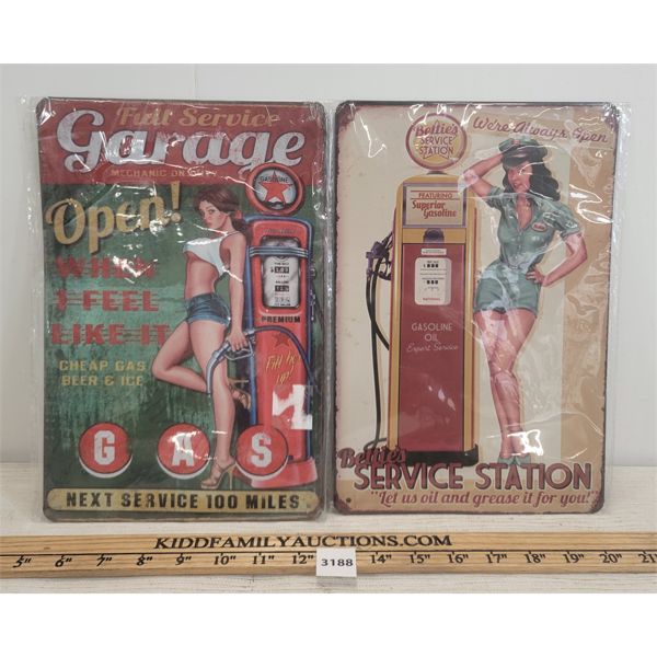 LOT OF 2 - GARAGE SERVICE STATION TIN SIGNS