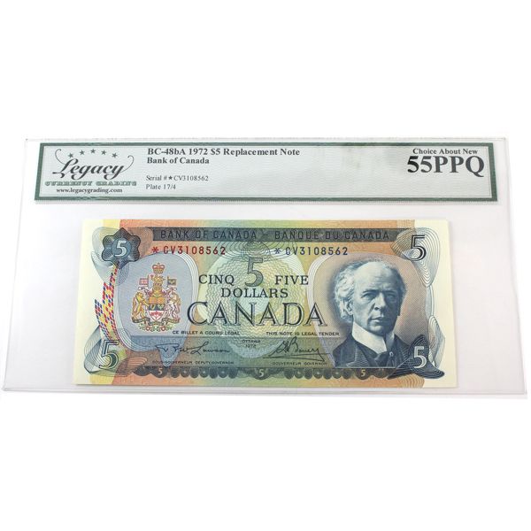 BC-48bA 1972 $5 Legacy Choice AU55 PPQ Replacement Note Lawson-Bouey SN: *CV3108562 