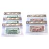 Image 2 : Lots of 1973 $1 & 1974 $2 BCS AU58 Original Sequential Serial  Bank of Canada Notes. 5pcs. 