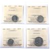 Image 1 : 10-cent 2007 Straight 7, 2010, 2012, & 25-cent Caribou 2007 ICCS MS66. 4pcs.