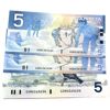 Image 1 : 3x BC-56c-N1-iii 1986 & 2002 $5 CUNC 4-Digit RADAR SN: HOM4365634, HOB4365634 & GOM4365634. 3pcs.