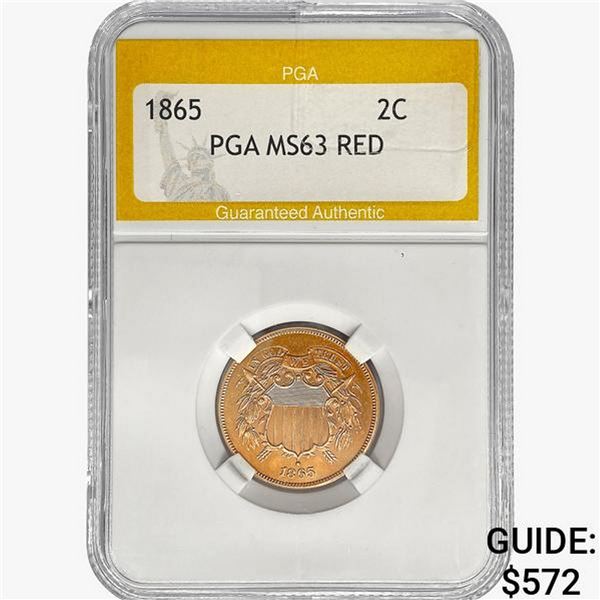 1865 Two Cent Piece PGA MS63 RED