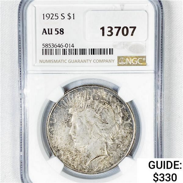 1925-S Silver Peace Dollar NGC AU58