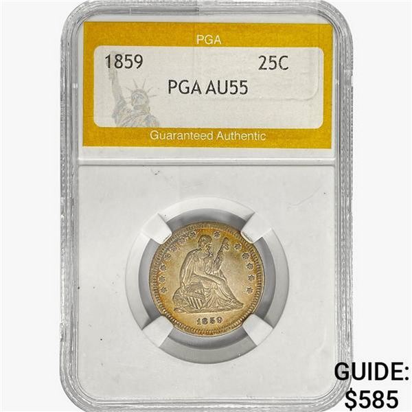 1859 Seated Liberty Quarter PGA AU55