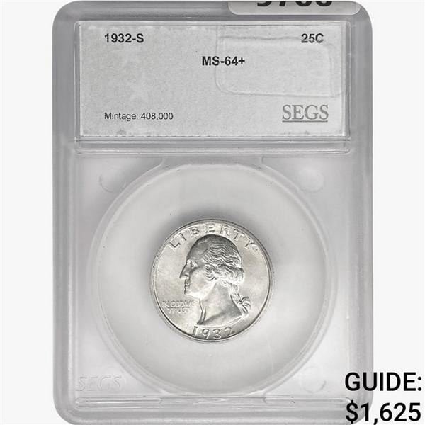 1932-S Washington Silver Quarter SEGS MS64+