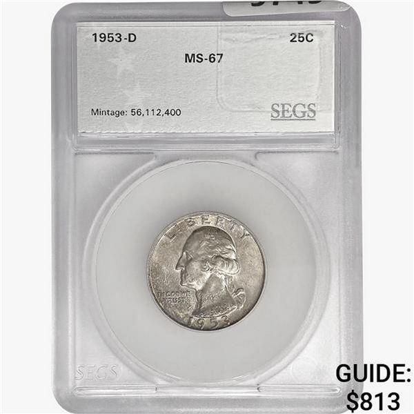 1953-D Washington Silver Quarter SEGS MS67