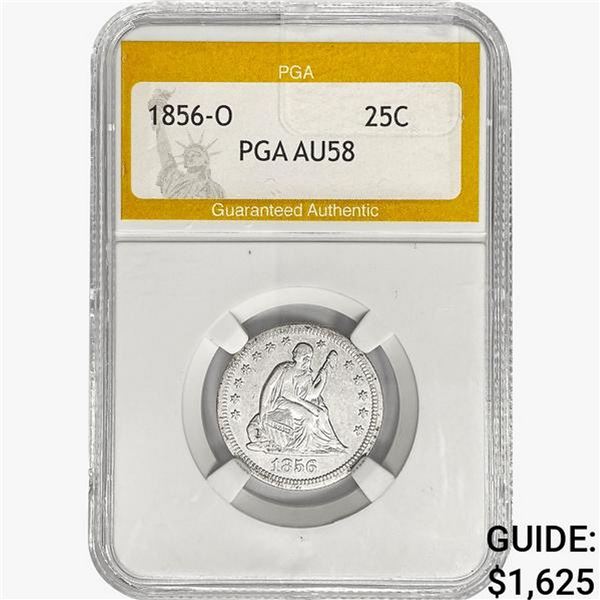 1856-O Seated Liberty Quarter PGA AU58