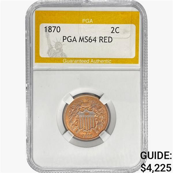 1870 Two Cent Piece PGA MS64 RED
