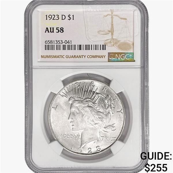 1923-D Silver Peace Dollar NGC AU58