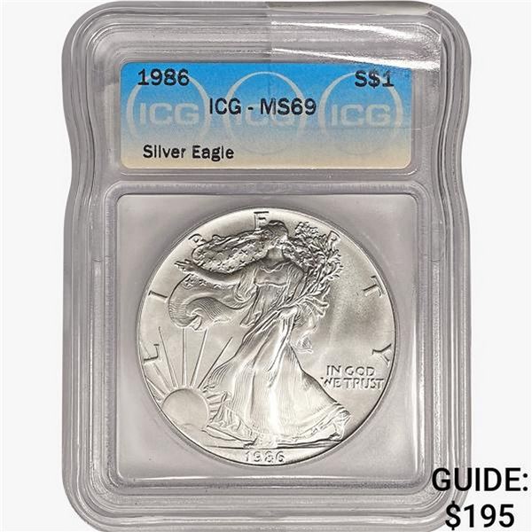 1986 American 1oz Silver Eagle ICG MS69