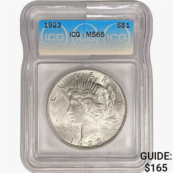 1923 Silver Peace Dollar ICG MS65