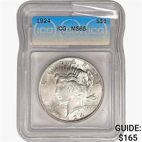 1924 Silver Peace Dollar ICG MS65
