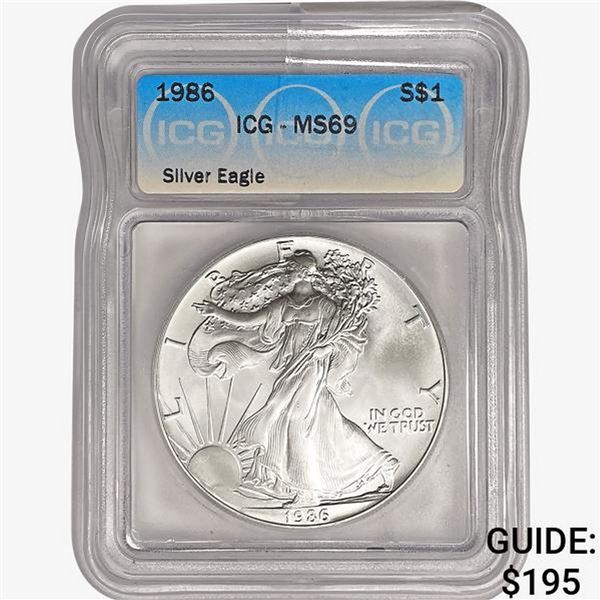 1986 American 1oz Silver Eagle ICG MS69