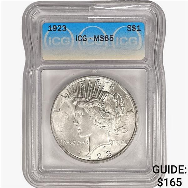 1923 Silver Peace Dollar ICG MS65