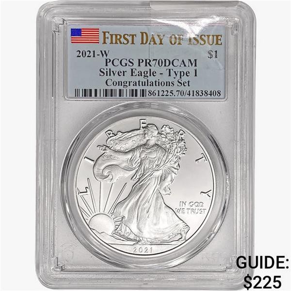 2021-W American 1oz SILV Eagle PCGS PR70 DCAM T1