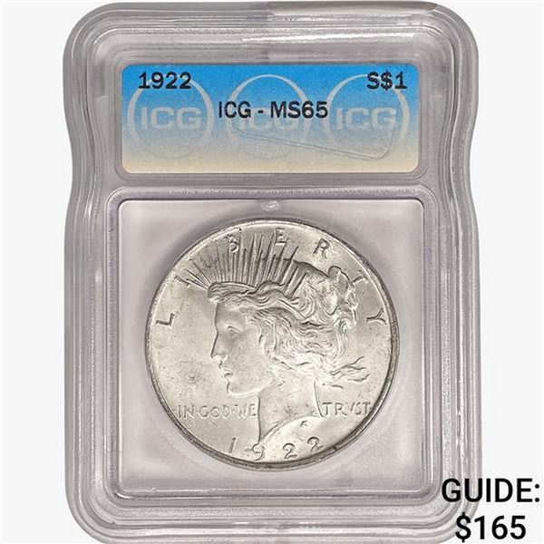 1922 Silver Peace Dollar ICG MS65