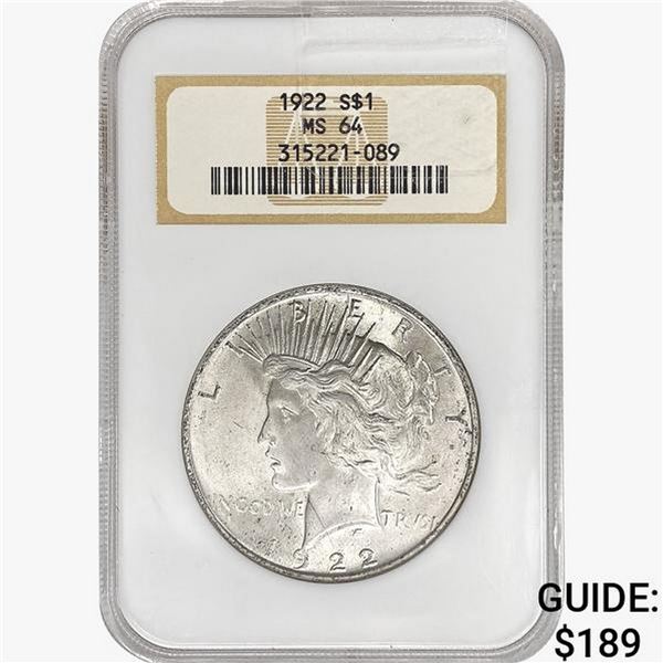 1922 Silver Peace Dollar NGC MS64