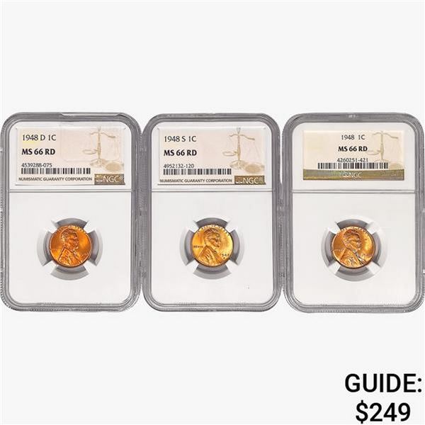 [3] 1948 PDS Wheat Cents NGC MS66 RD