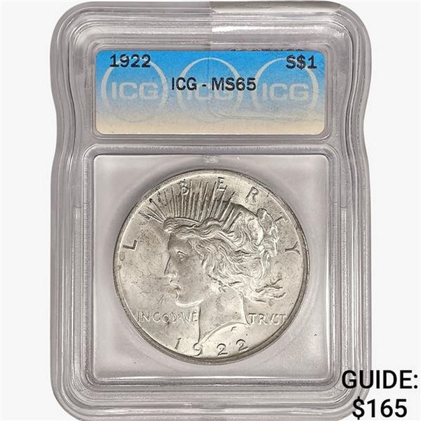 1922 Silver Peace Dollar ICG MS65