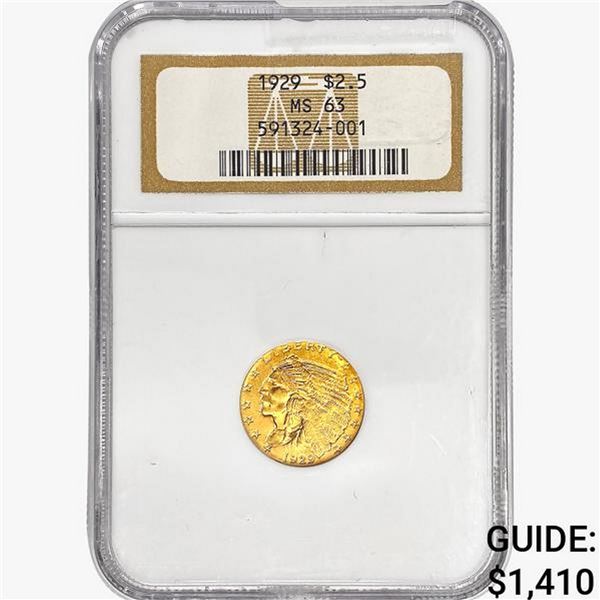 1929 $2.50 Gold Quarter Eagle NGC MS63