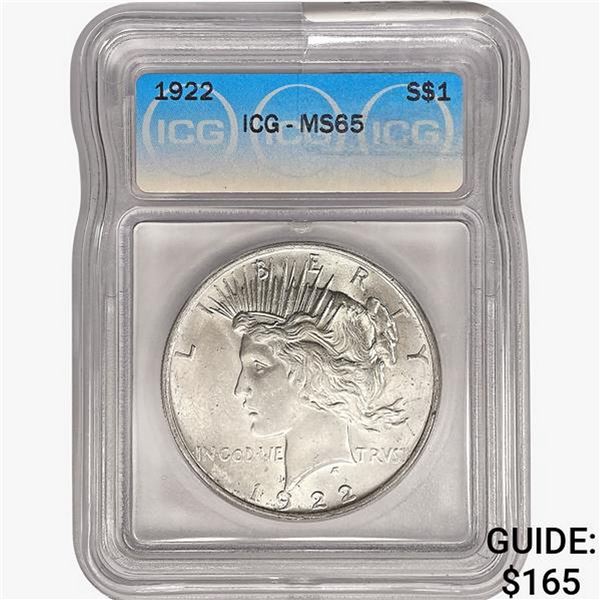 1922 Silver Peace Dollar ICG MS65