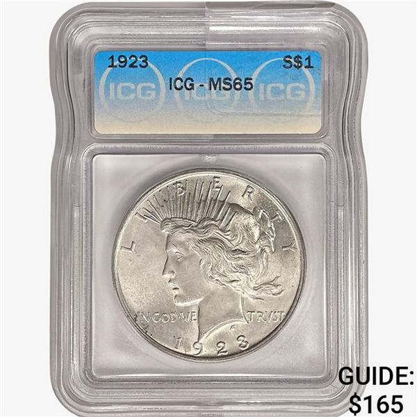 1923 Silver Peace Dollar ICG MS65