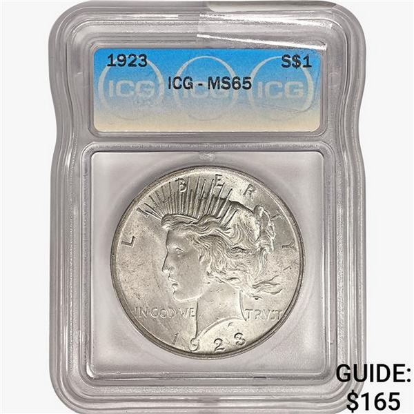 1923 Silver Peace Dollar ICG MS65