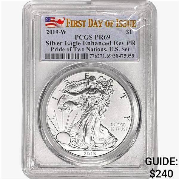 2019-W American 1oz SILV Eagle PCGS PR69 E Rev PR